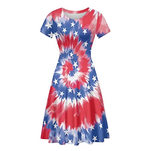 Image of POLERO Women Puffy Swing Elegant Party Midi Dresses Short Sleeve Round Neck A-Line Dress