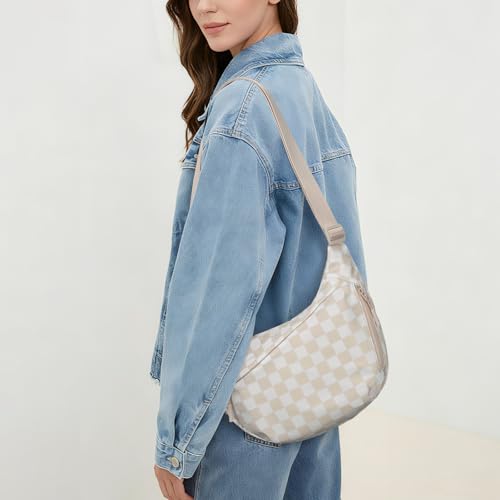 Image of Lushandy Nylon Crescent Crossbody Bags for Women, Medium Slouchy Hobo Crossbody Bag Checkered Purse Luna Bag for Travel