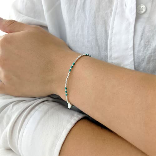 Silverly 925 Sterling Silver Blue Bead Bracelet 2mm - Small Ball Beaded Bracelets for Women - Elastic String Design - Stacker Jewelry - Boho Stretch Friendship Bracelets for Daughter3