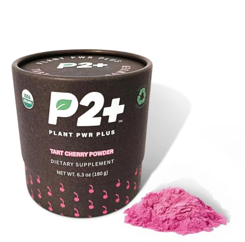 Image of P2+ Tart Cherry Powder - Workout Recovery and Sleep Aid - Helps Reduce Muscle Soreness and Inflammation - Improve Sleep Quality - No Sugar Added - USDA Organic Certified - 30 servings, Take Daily