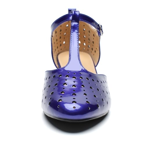 Image of MAIERNISI JESSI Women's T-Strap Mary Jane Pumps, Low Block Heel, Closed Toe, Buckle Ankle Strap