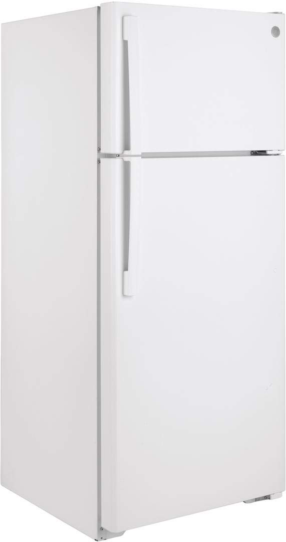 GE GTE18DTNRWW 28" Energy Star Qualified Top Freezer Refrigerator with 17.52 cu. ft. Capacity, LED Lighting, Adjustable Wire Shelves and Upfront Temperature Controls in White on Fridge.com