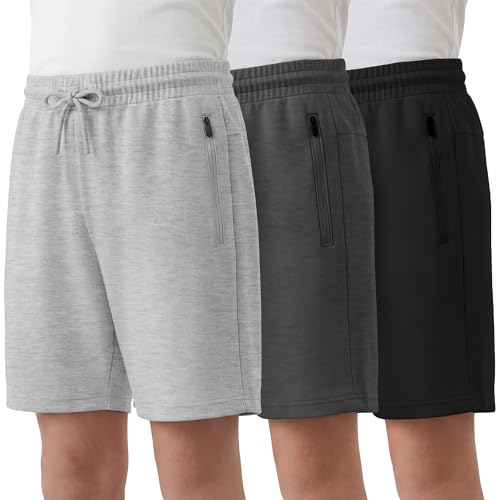PURE CHAMP Boys Athletic Shorts 3 Pack Active Boys Shorts Youth Kids Elastic Waist with Zipper Pockets Toddler-18 (Set 1 Size 2X-Large)