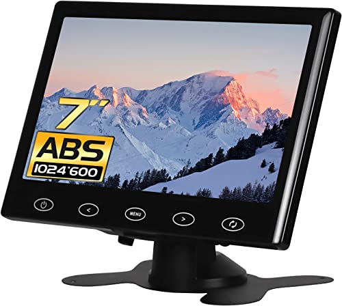 WHOLEV 7 Pulgadas CCTV Monitor portátil HDMI Pantalla Ultra Fina Portable Monitor 16:9 TFT HD 1024x600 Entrada AV/VGA/HDMI con Botón táctil Altavoz Integrado Compatible con la cámara de Seguridad by Cover