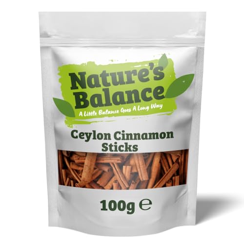 Nature’s Balance Ceylon Cinnamon Quills (True Cinnamon Sticks) 100g Naturally Sweet & Aromatic – Perfect for Tea, Curries, Baking, and Home Fragrance – Fresh in Resealable Bag