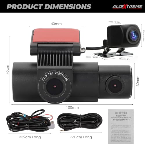 Image of AllExtreme X13 2K 3 Channel Dash Cam 1440P Front 1080P Inside HD Loop Video Recording with 128 GB SD Card Night Vision (Black)