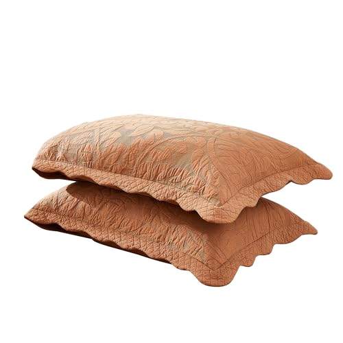 2 Pcs Cotton Quilted Pillow Shams (Standard, Royal Orange)