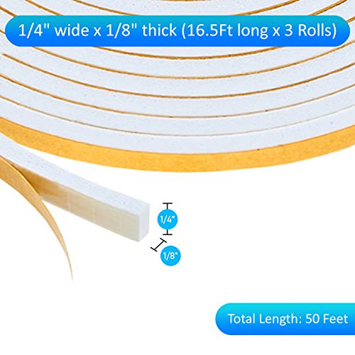 High Density Foam Weather Stripping Door Seal Strip Insulation Tape Roll For Insulating Door Frame, Window, Air Conditioner | Self Adhesive Sealing Weatherstrip (White, 1/4 In 1/8 In 50 Ft) #TOP1