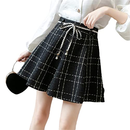 Hcclijo Falda De Tweed Minifalda con Lazo para Mujer Falda De Tubo con Volantes Vestido De Baile Falda A Cuadros Vintage Elegante Falda Acampanada Gray M