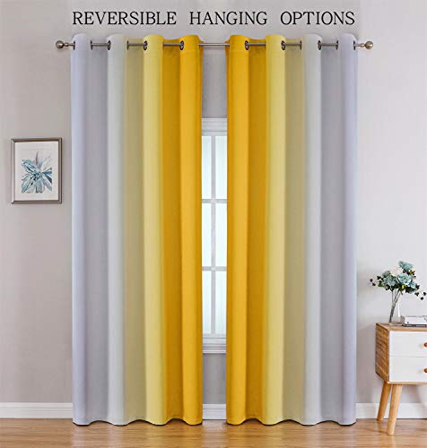 Image of G2000 Blackout Curtains & Drapes for Bedroom Living Room 84 Inches Long Yellow and Greyish White Room Darkening Window Treatments Ombre Thermal Insulated Light Blocking Grommet Backdrop 2 Panels Set