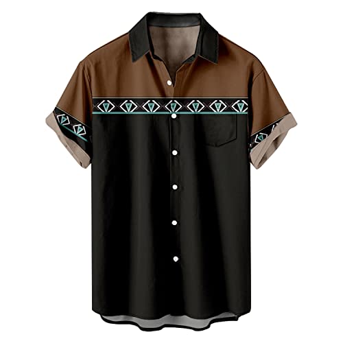 SIAOMA Native American Shirt Native Indian Short Sleeve Button Down Poplin Shirt(BrownBlack,X-Large)