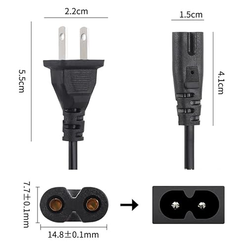 ThtRht 2 Pack AC Power Cord US Plug 2 Prong Charger Cable Replacement for CD Player Cassette Laptop Printer Radio Speaker Monitor Game Console Camera Battery Station Power Supply Adapter - Thumbnail 2