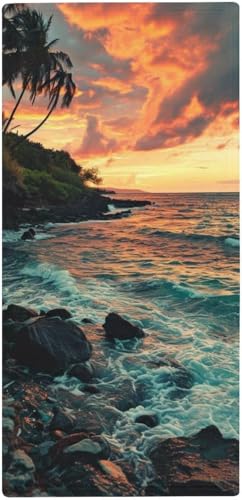 フェイスタオル 薄手 夕暮れ時のヤシの木のあるビーチ タオル 吸水 速乾 ふわふわ 柔らか肌触り 美しい自然の風景 魅惑的な色彩の風景 フェイシャルタオル 洗顔タオル 大判 家庭用、ホテル、業務用、スポーツなどにも最適 四季通用 73x35cm