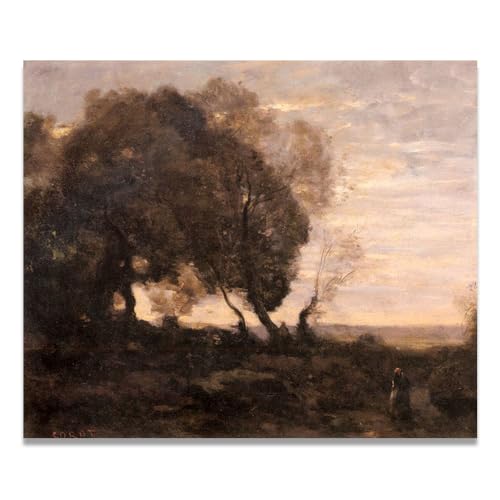 Toile paysage campagne française Arbres Tordus Sur Une CrêTe vintage 20x24cm