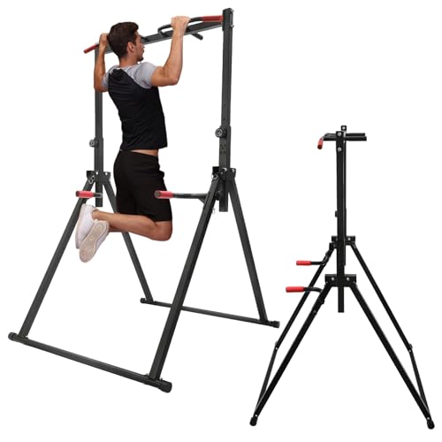 Foldable Power Tower Dip Station Pull Up Bar Station,Adjustable Multifunction Training Fitness Equipment for Home Outdoor Triangular