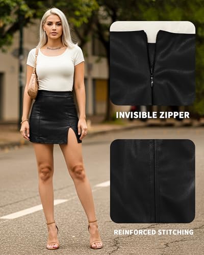 MANGOPOP Womens High Waist Bodycon Mini Short Faux Leather Skirt with Slit4