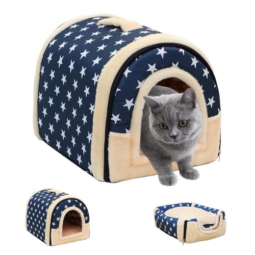 Umllpet Plüsch Katzenhaus, Katzenhöhlenbett mit Flauschiges, Plüschkissen Weiches und Flauschiges Katzenhaus, Klappbar Katzenbett Höhle für Kaninchen Meerschweinchen, Kätzchen unter 2.5 kg, 35x32x28cm