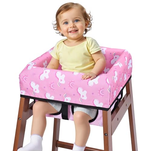 COOLBEBE Baby High Chair Cover with 3-Point Harness Waterproof & Machine Washable Portable Seat Cover Fits Wooden Chairs for Restaurant Travel Home & Dining Out Pink Unicorn