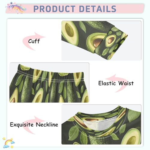 Pajama Sets Long Sleeve Green Avocado Pattern Soft Comfy Sleepwear 2 Piece PJS 3-8T4
