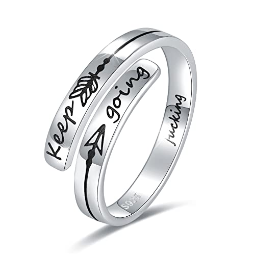925-Sterling-Silver Inspirational Keep Going Rings Heartbeat Semicolon Ring My Story Isn't Over Yet Adjustable Wrap Encouragement Arrow Ring Jewelry Inspirational Gifts For Women Men Teens Girl #TOP1