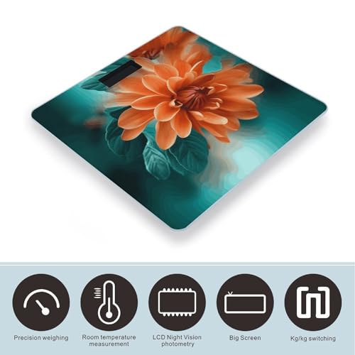 Báscula digital de baño con diseño floral en turquesa y naranja miniatura 3