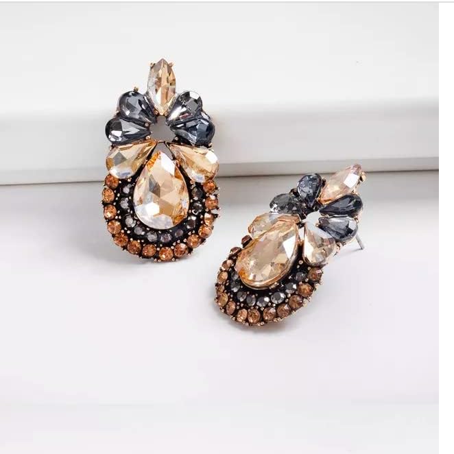 Bronze Art Deco Antique Retro Vintage Style Amber Citrine Topaz Grey Earth Tones Rhinestone Bridal Bridesmaid Wedding Prom Cluster Earrings - Image 2