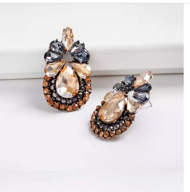 Bronze Art Deco Antique Retro Vintage Style Amber Citrine Topaz Grey Earth Tones Rhinestone Bridal Bridesmaid Wedding Prom Cluster Earrings2