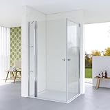 AQUALAVOS 95x100x187 cm Große Eckdusche, rahmenlose Duschkabine mit Pendeltür, 5 mm ESG Sicherheitsglas, Heb-Senk-Technik, inkl. 2 Ablagen