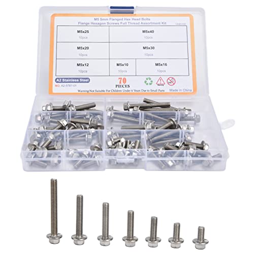 Pernos de brida hexagonal M5 en formato de kit surtido de tornillería de acero inoxidable