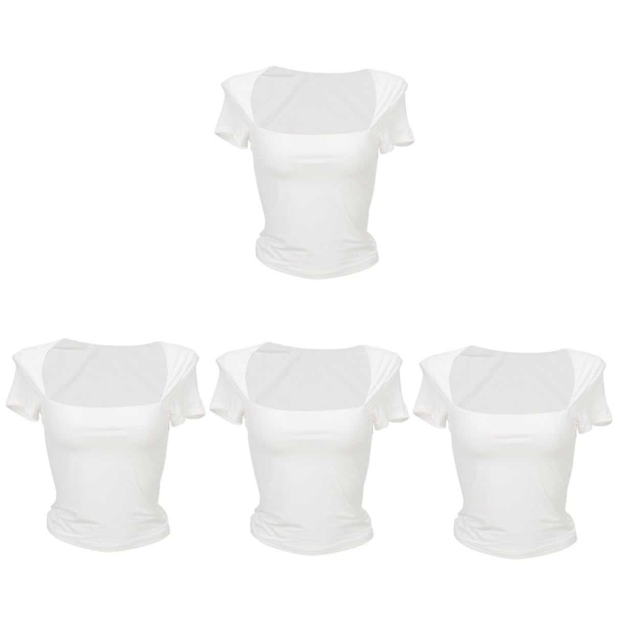 4piezas Camiseta Básica De Manga Corta para Mujer Cuello Cuadrado T-Shirt Color Sólido para Ocasiones Casual y Verano