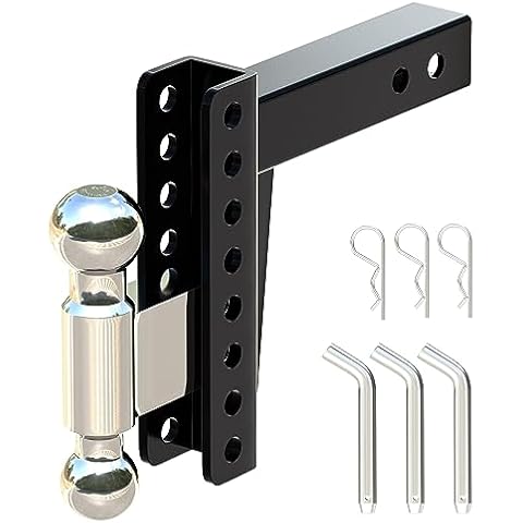 ORCISH Adjustable Trailer Hitch, Fits 2'' Trailer Hitch Receiver, 8'' Drop/Rise Hitch, 2'' and 2-5/16'' Tri Hitch Ball, Tow Hitch for Heavy Duty Truck -10,000 GTW with 3 Trailer Pins Cover