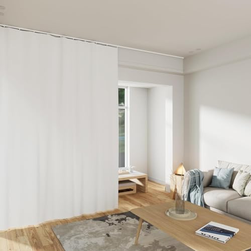 Image of MaKefeile Room Divider Curtains Total Blackout Privacy Curtain Panel Room Thermal Insulated Noise Reduction Curtain for Bedroom Window Living Room Ceiling Track Curtain W 12.5ft x H 8ft White