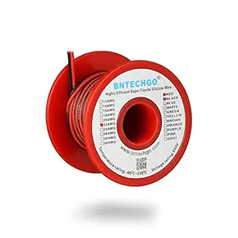 BNTECHGO 22 Gauge Flexible 2 Conductor Parallel Silicone Wire Spool Red Black High Resistant 200 deg C 600V for Single Color LED Strip Extension Cable Cord,Model,Lead Wire 25ft Stranded Copper Wire