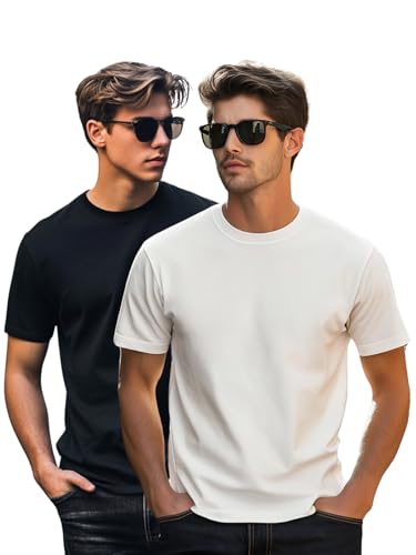 Image of Veirdo Regular Fit Half Sleeves Round Neck Solid Pure Cotton T-Shirt Combo for Men (Pack of 2, Available in S,M,L,XL & 2XL)