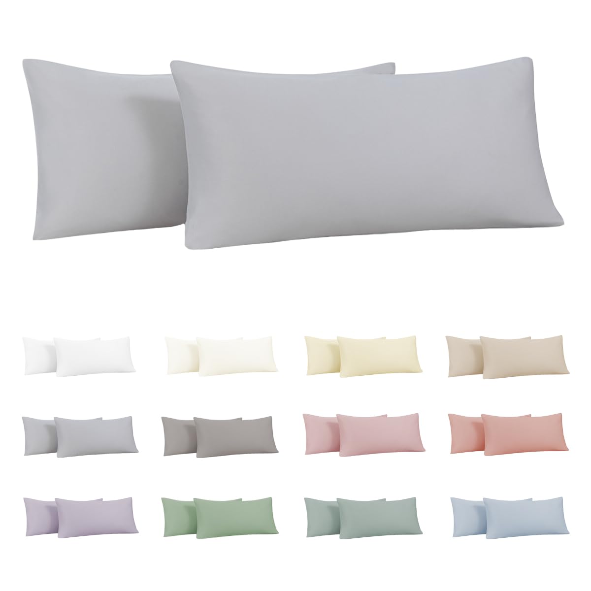 Nesture Kissenbezug 40x60 2er Set - 100% Jersey Mikrofaser Kissenbezüge Hellgrau, Kopfkissenbezug 40x60 - Kissenhülle für Kissen 40 x 60 cm mit Reißverschluss, Weich und Bügelfrei