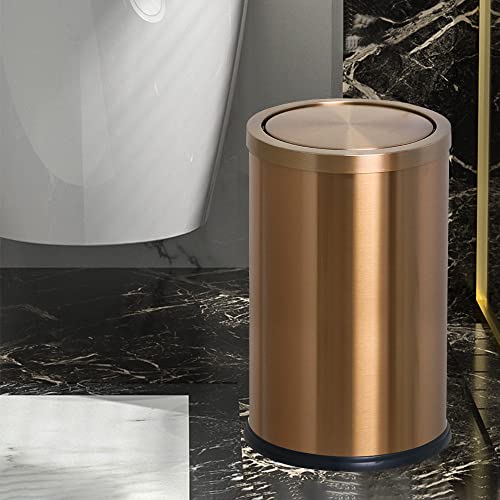 Image of Antique Brass Bathroom Trash can with lid,Stainless Steel,Small Grabage Can with Flipping Lid, 9L /2.4Gal for Living Room,Bedroom,Guest Room,Hotel (Rose Gold)