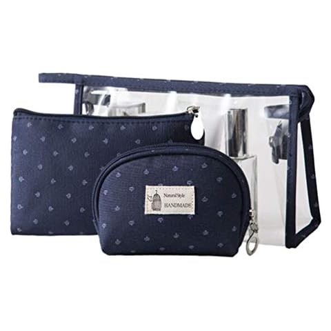 3PCS Travel Makeup Bag Set, Veriya Clear Cosmetic Case Toiletry Wash Storage Holder Pouch Purse Bags for Girls Women Ladies Travelling or Daily Use (Navy Blue) Cover