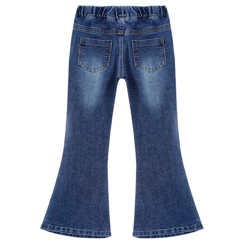 Kids Girls Elastic Waist Bell Bottom Denim Pants Skinny Flare Jeans Distressed Ripped Trousers3