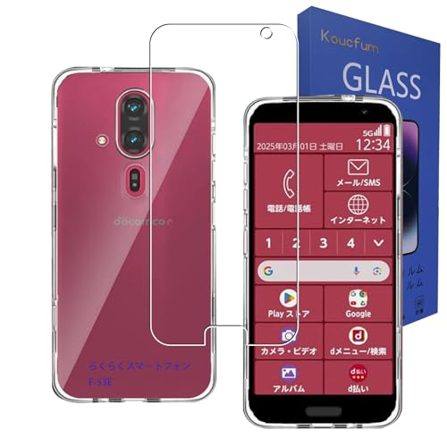 �y1+1���Z�b�g�z�Ή� �炭�炭�X�}�[�g�t�H�� �K���X�t�B����+F-53E�P�[�X �y���Ɏq�f�ސ��z�K���X�t�B���� �d�x9H �����ߗ� ��U�h�~ ��?�z��+�炭�炭�X�}�[�g�t�H�� F-53E �P�[�X�_�� TPU �S���� �g�ѕ֗� ����~�� �U�M ���ς��ɂ���