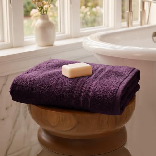 Image of MYTRIDENT Bath Towel | Comfort Living | Quick Drying | Travel Friendly | for Men /Women | 1 Piece Large Size | 100% Cotton 400 GSM | 70cms x 140cms - Black Currant