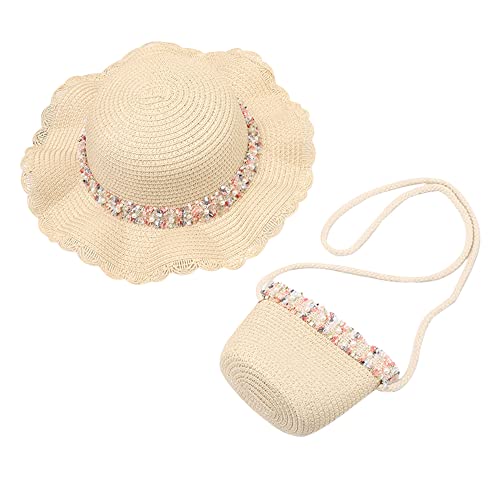 Summer Straw Hat Bag Set, Cute Wide Brim Floppy Beach Sun Hats with Straw Woven Shoulder Bag Outdoor Outfit Set for Girls - Main Image
