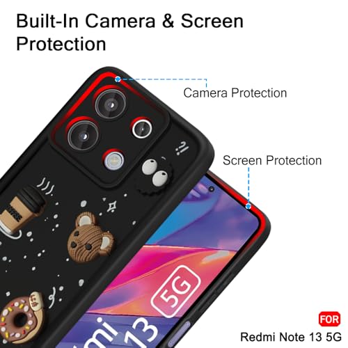 Image of TheGiftKart Back Cover Case for Mi Redmi Note 13 5G | Cute Fun Cartoon 3D Bear Coffee Case | Full Camera Protection | Shockproof Back Cover Case for Redmi Note 13 5G (Silicone, Black)