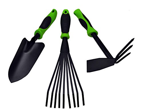 G & F 10015 Garden Tools Set, Trowel, Fan Rake and Culti-Hoe, 3