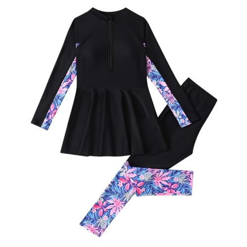 Maillot de bain surf et plage fille manches longues imprimé tropical musulman