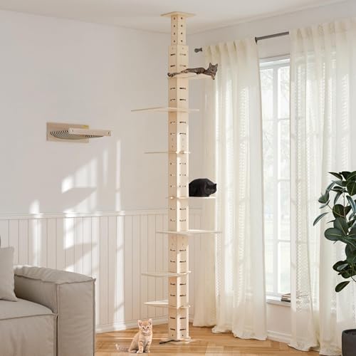 Torre para gatos de piso a techo ajustable de madera miniatura 1