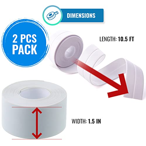 Handyandy Self Adhesive Waterproof Caulk Tape Strip (2Pcs, 1.5” X 10.5Ft) - Peel And Stick Caulking Tape For Bathtub, Toilet, Kitchen, Tubs, Sinks, Stovetop, Basins Etc | Caulk Strips For Bathroom #TOP4