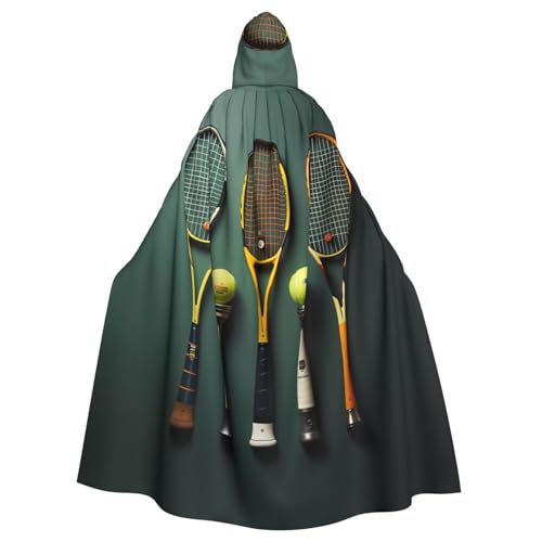 YYHWHJDE Capa con capucha de calidad para adultos, con diseño de pelotas de tenis y raquetas de tenis, adecuada para Halloween, disfraces de cosplay, Navidad