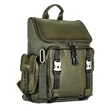 VELEZ Full Grain Leather Backpack for Men - 15 Inch Laptop Bag – Green Canvas Designer Bookbag - Arc