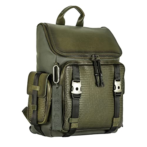 Velez Full Grain Leather Backpack For Men - 15 Inch Laptop Bag – Green Canvas Designer Bookbag - Archaeology Vintage Travel Rucksack - Casual Daypack For Women #TOP21