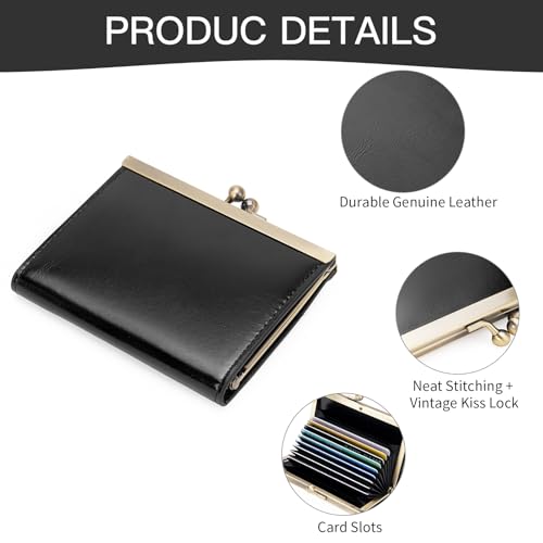 Image of GOIACII Credit Card Holder Vintage Wallet for Women Genuine Leather Ladies Card Cases with Kiss Lock Small Black